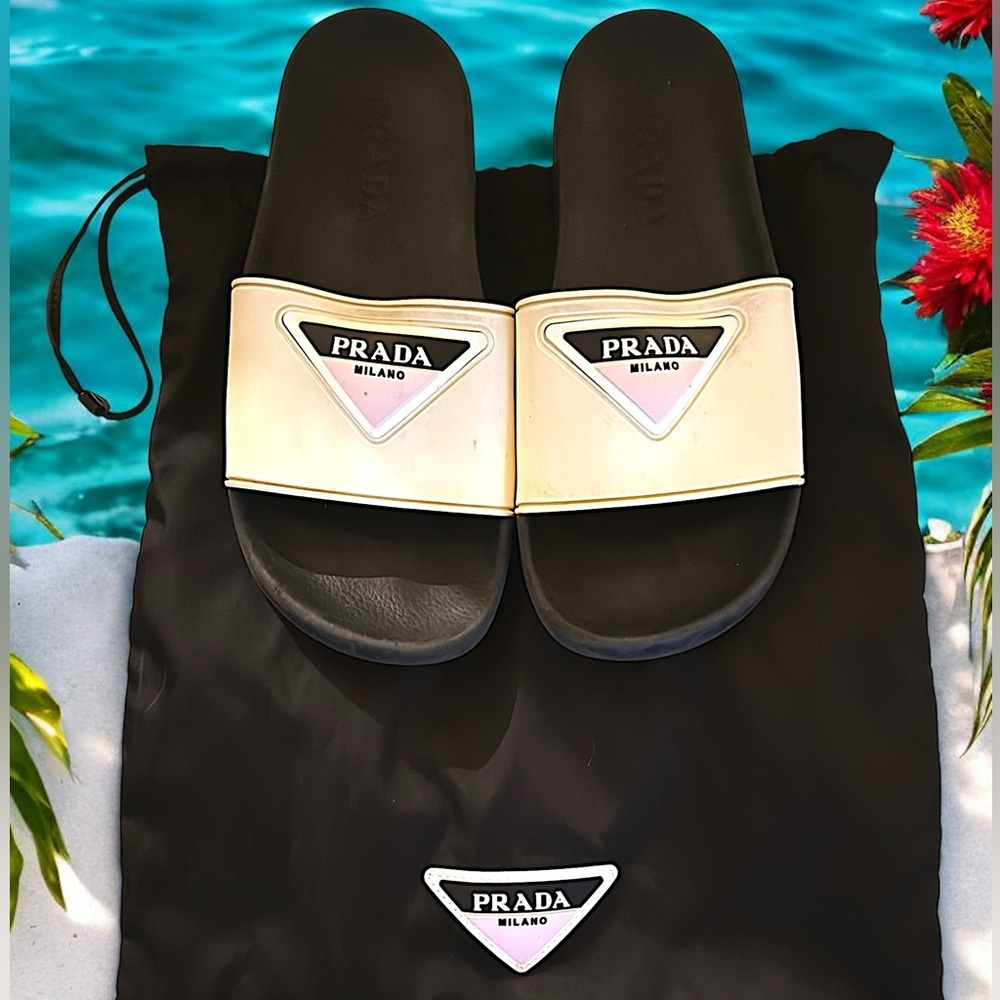 Prada 20mm Logo Embossed Rubber Slides